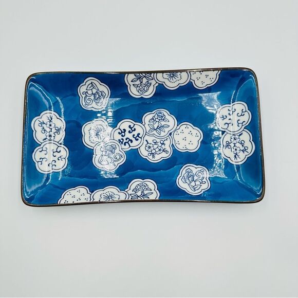 Chinese Floral Blue & White Porcelain Hand Painted Sushi Plates 4 Large 3 Small - Picture 8 of 16